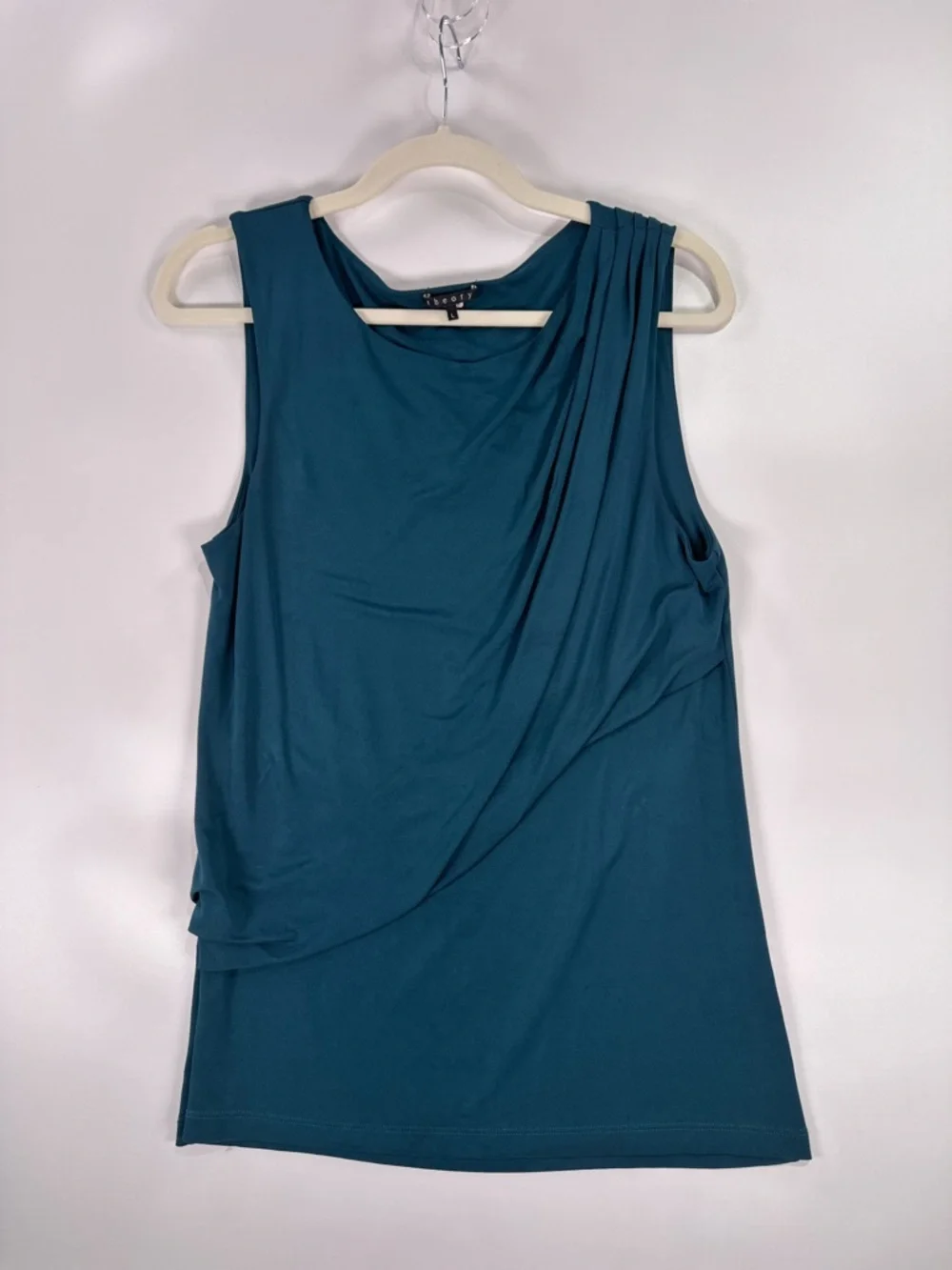 Theory Teal Asymmetrical Draped Tank Top Size Large - Picture 2 of 9